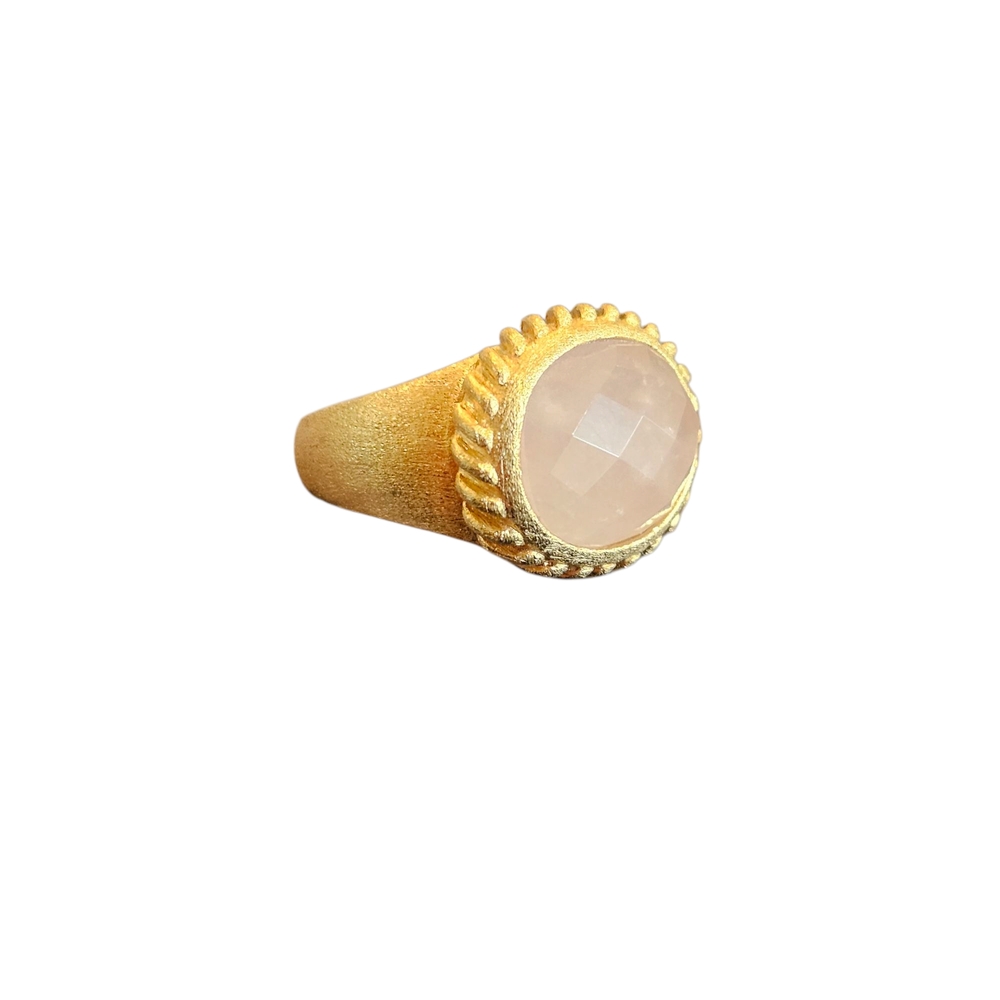 NWT - 18k Clad Gold and Rose Quartz Stone Ring - Size 8 - Picture 1 of 9
